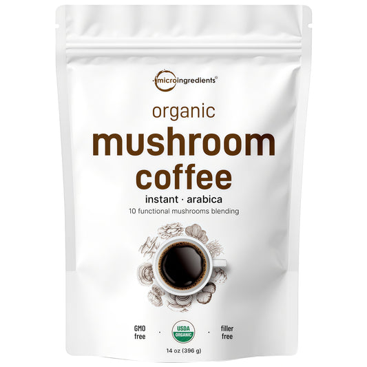 Micro Ingredients Organic Instant 10 in 1 Mushroom Coffee Powder, 14 Ounce (158 Servings) | Premium Arabica Coffee with Lion’s Mane, Chaga, Reishi & More